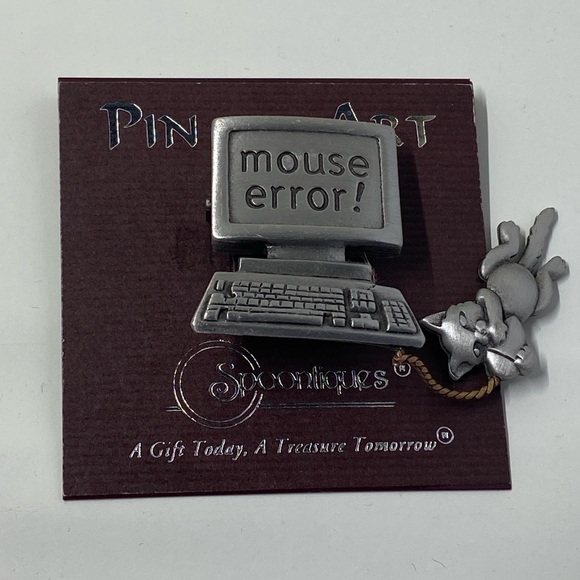 JJ Vintage Funny "Mouse Error!" Dangling Cat Pewter-Toned Pin Brooch NWT - Picture 4 of 4